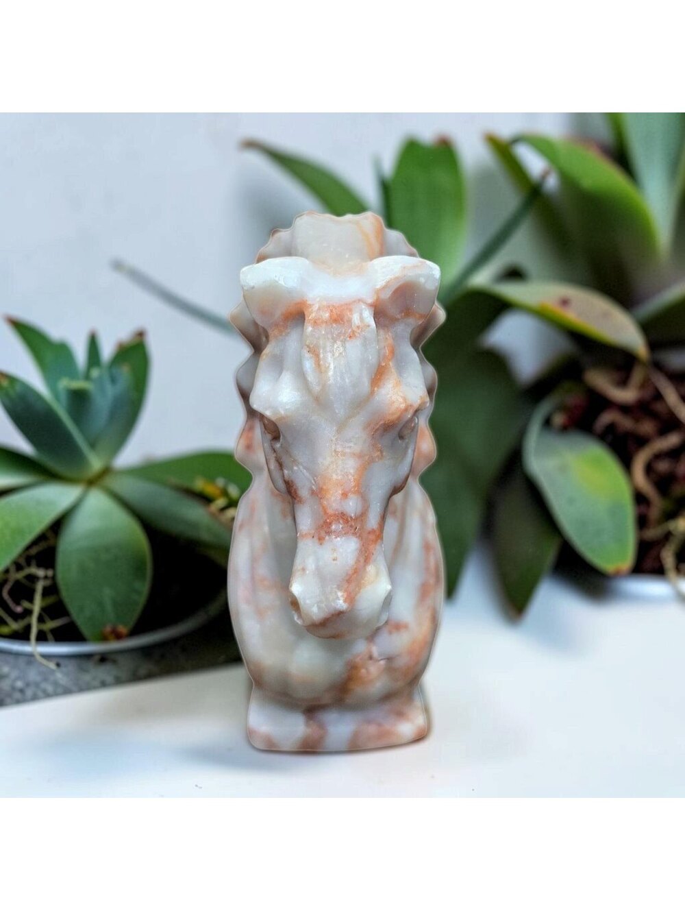 A117. Red Vein Jasper Horse Head Bust Figure